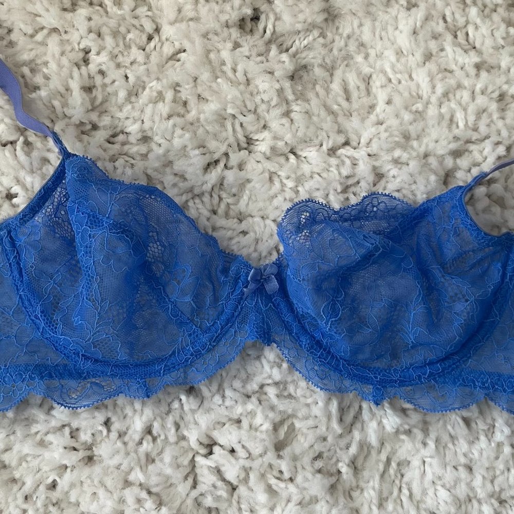 Undies Blue Lace Balconette Bra Size 36B